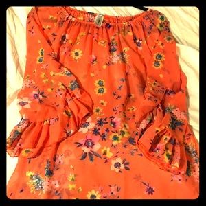 Sheer floral orange blouse